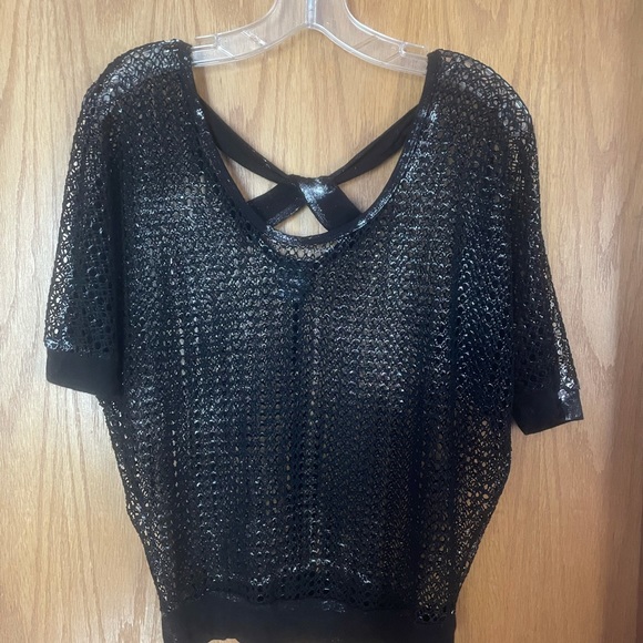 Black and silver sparkle net top - Picture 3 of 4